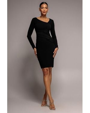 Goddiva Scuba Crepe Side Neck Bodycon Midi Dress - Black