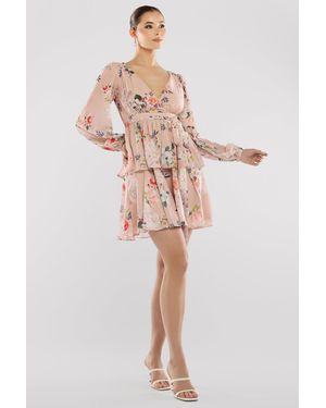 Goddiva Sustainable Tiered Wrap Floral Mini Dress - Multicolour