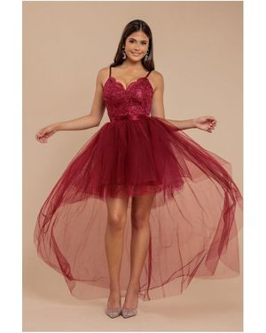 Goddiva High Low Tulle Mini With Lace Bodice - Red
