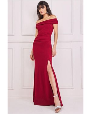 Goddiva Off The Shoulder Maxi With Split - Red