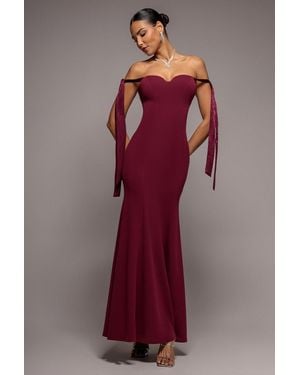 Goddiva Multiway Bow Velvet Satin Sweetheart Maxi Dress - Red