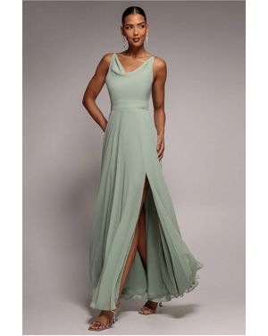 Goddiva Chiffon Cowl Twisted Rope Strap Lace-Up Flared Maxi Dress - Multicolour