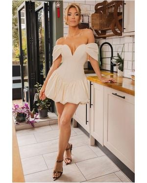 Goddiva Bardot Babydoll Corset Mini Dress - Natural