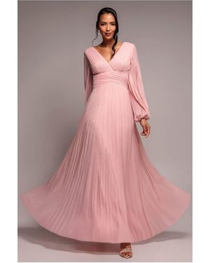 Goddiva Balloon Sleeve Chiffon Maxi Dress - Pink