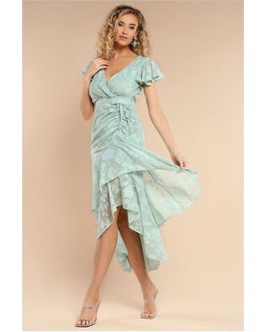 Goddiva Jacquard Chiffon Wrap High Low Midaxi Dress - Blue