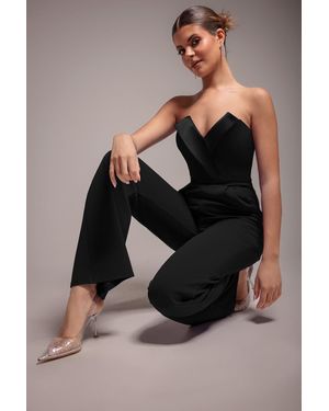 Goddiva Satin Collar Scuba Jumpsuit - Blue