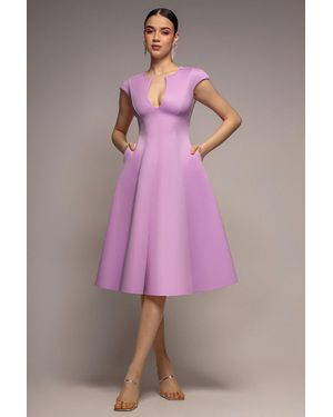 Goddiva Cap Sleeve Plunging V-Neckline A-Line Midi Dress - Purple