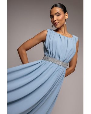 Goddiva Chiffon Maxi With Embellished Belt - Blue
