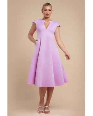 Goddiva Cap Sleeve Plunging V-Neckline A-Line Midi Dress - Purple