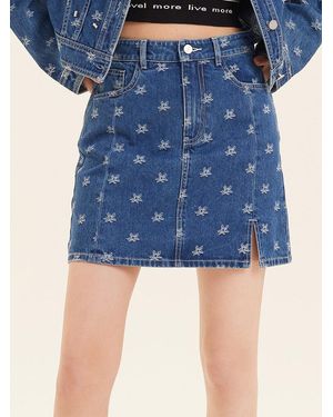 GOELIA Jacquard Denim Half Skirt - Blue