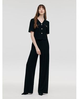 GOELIA V-Neck Top And Straight Pants Two-Piece Set - Blue