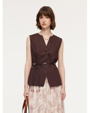 GOELIA Linen Blend X-Line V-Neck Vest - Brown