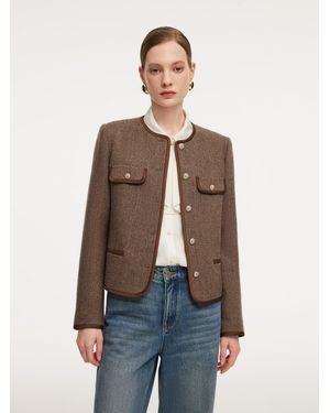 GOELIA Washable Wool Single-Breasted Cropped Jacket - Gray