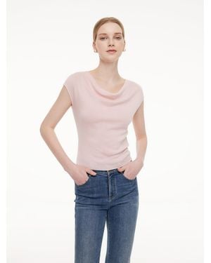 GOELIA Tencel Mulberry Silk Cowl Neck Cap Sleeve Knit Top - White