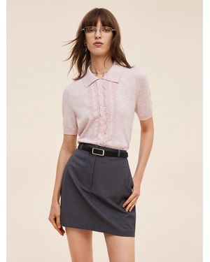 GOELIA Stretchy Lapel Pullover Knit Top - Pink