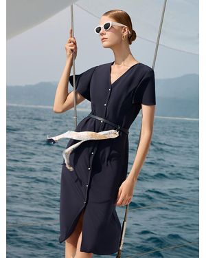 GOELIA Triacetate Dress With Belt And Silk Scarf - Blue