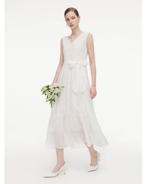 GOELIA Tencel Blend Reversible Sleeveless Maxi Dress With Bowknot Ribbon - White