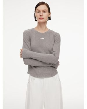 GOELIA Stretch Round Neck Long Sleeve T-Shirt - Gray