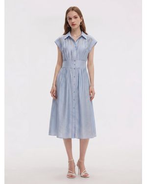 GOELIA Tencel Blend Midi Shirt Dress With Slip - Blue