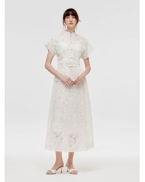 GOELIA New Chinese-Style Lace Jacket And Skirt With Camisole Three-Piece Set - White
