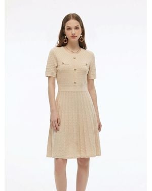 GOELIA Tencel Blend Gathered Waist Textured Midi Dress - Natural
