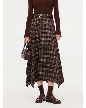 GOELIA A-Line Plaid Skirt With Belt - Brown