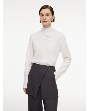 GOELIA Triacetate Tencel Blend Tie Neck Knit Top - White