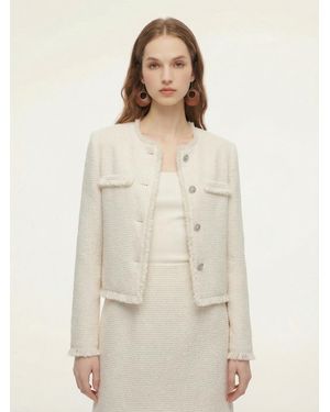 GOELIA Wool Blend Tweed Fringe Trim Jacket - Natural