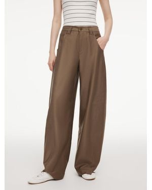 GOELIA Tencel Cotton Blend Curved Leg Pants - Brown