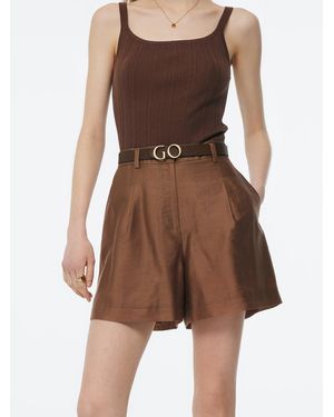 GOELIA Tencel Blend A-Line Shorts - Brown
