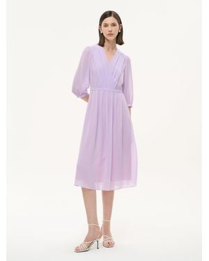 GOELIA V-Neck Back Tie Pleated Midi Dress - Purple