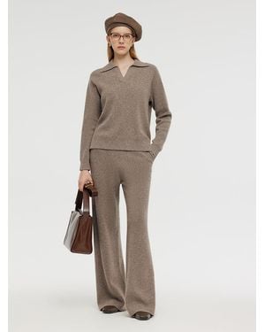 GOELIA Machine Washable Wool Knit Top And Pants Two-Piece Set - Natural