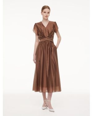 GOELIA Tencel Blend Twist Front V-Neck Maxi Dress - Natural