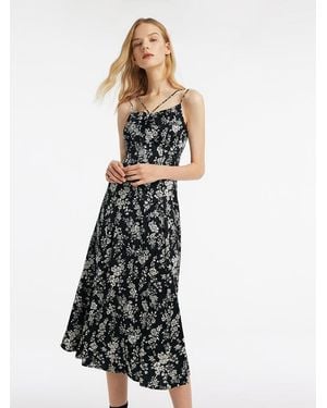 GOELIA Camellia Print Spaghetti Strap Midi Dress - Black