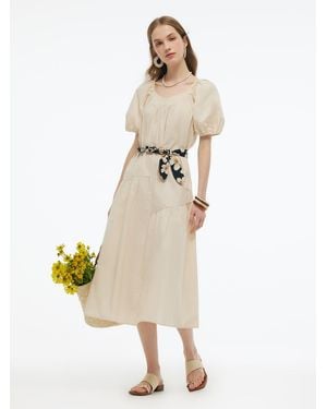 GOELIA 100% Cotton A-Line Maxi Dress With Two Tie Belts - Natural