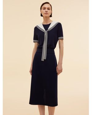 GOELIA Tencel Blend Knit Top And Column Skirt Two-Piece Set - Blue