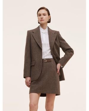 GOELIA 100% Washable Wool Gathered Waist Blazer - Brown
