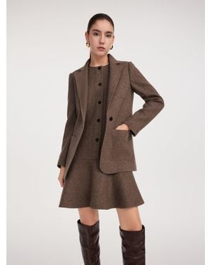 GOELIA Washable Wool Blazer And Sleeveless Mini Dress Two-Piece Set - Brown