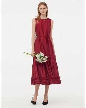 GOELIA Tencel Ruffle Hem Tiered Vest Midi Dress With Slip Dress And Belt