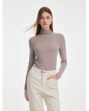 GOELIA Tencel Acetate Silk Blend Mock Neck Knit Top - Gray