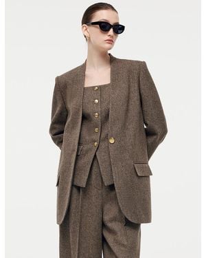 GOELIA 100% Washable Wool One Button Blazer - Brown