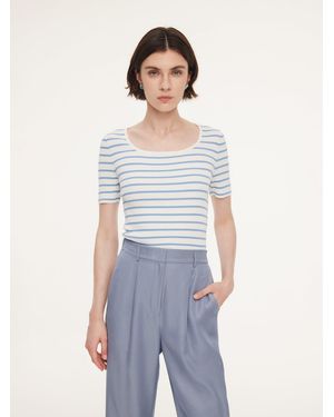 GOELIA Lyocell Blend Stripe Square Neck Knit Top - White