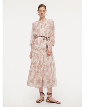 GOELIA 10Mm Mulberry Silk Paisley Print Maxi Dress With Two Self-Tie Belts - Natural