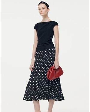 GOELIA Acetate Knit Top And 16 Mm Mulberry Slik Polka Dots Skirt Two-Piece Set - White