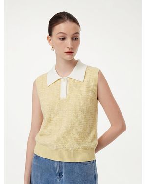 GOELIA Contrast Collar Knit Polo Tank Top - Natural