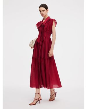 GOELIA Tencel Blend Ruffle Cap Sleeve Maxi Dress With Sash - Red