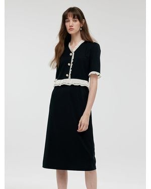 GOELIA Ruffle Patchwork Midi Dress - Black