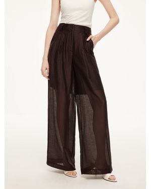 GOELIA Tencel Linen Blend Straight Leg Pants - Brown