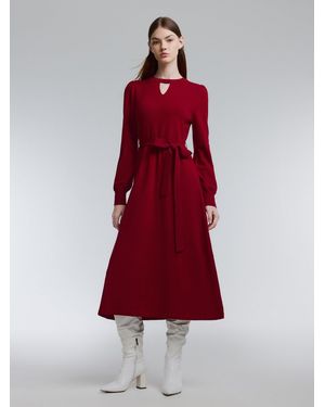 GOELIA [Preview] Lyocell Wool Blend A-Line Belted Maxi Dress - Red