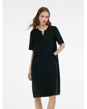 GOELIA 18Mm Xiang Yun Silk Pockets Loose Fit Midi Dress - Black